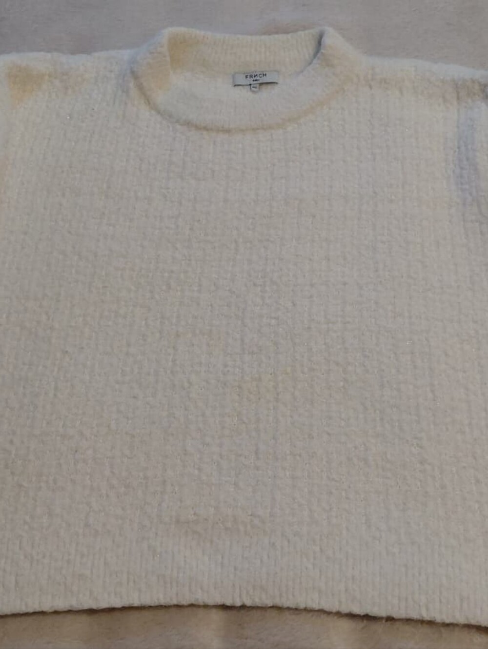 FRNCH Paris Cream Fuzzy Knit Sweater Soft Cozy Long Sleeve Pullover Size M/L - Picture 2 of 12